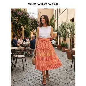 Who What Wear Striped Paperbag Midi Skirt L
